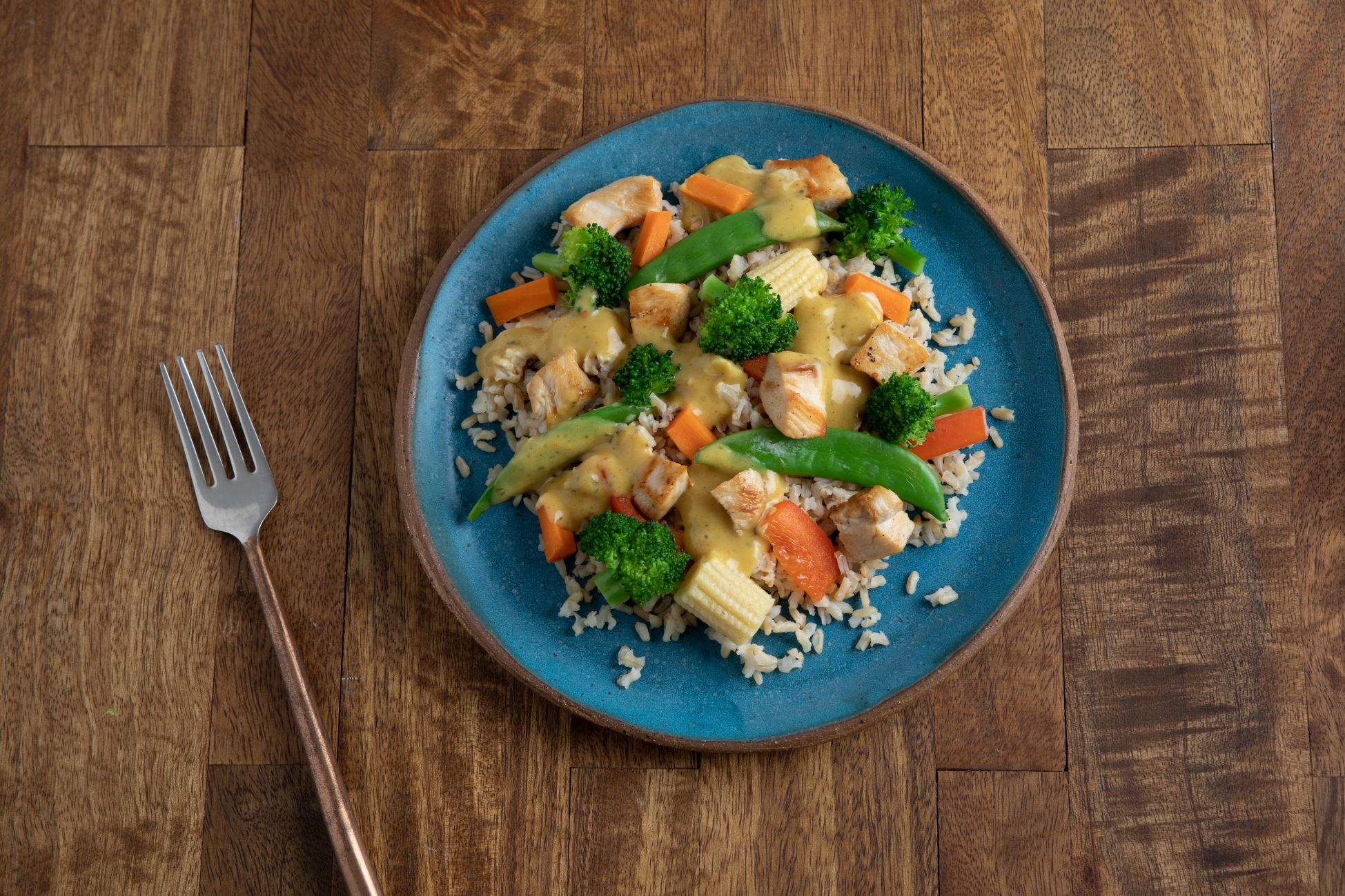Coconut Ginger Chicken, Stir Fry Veggies, Rice